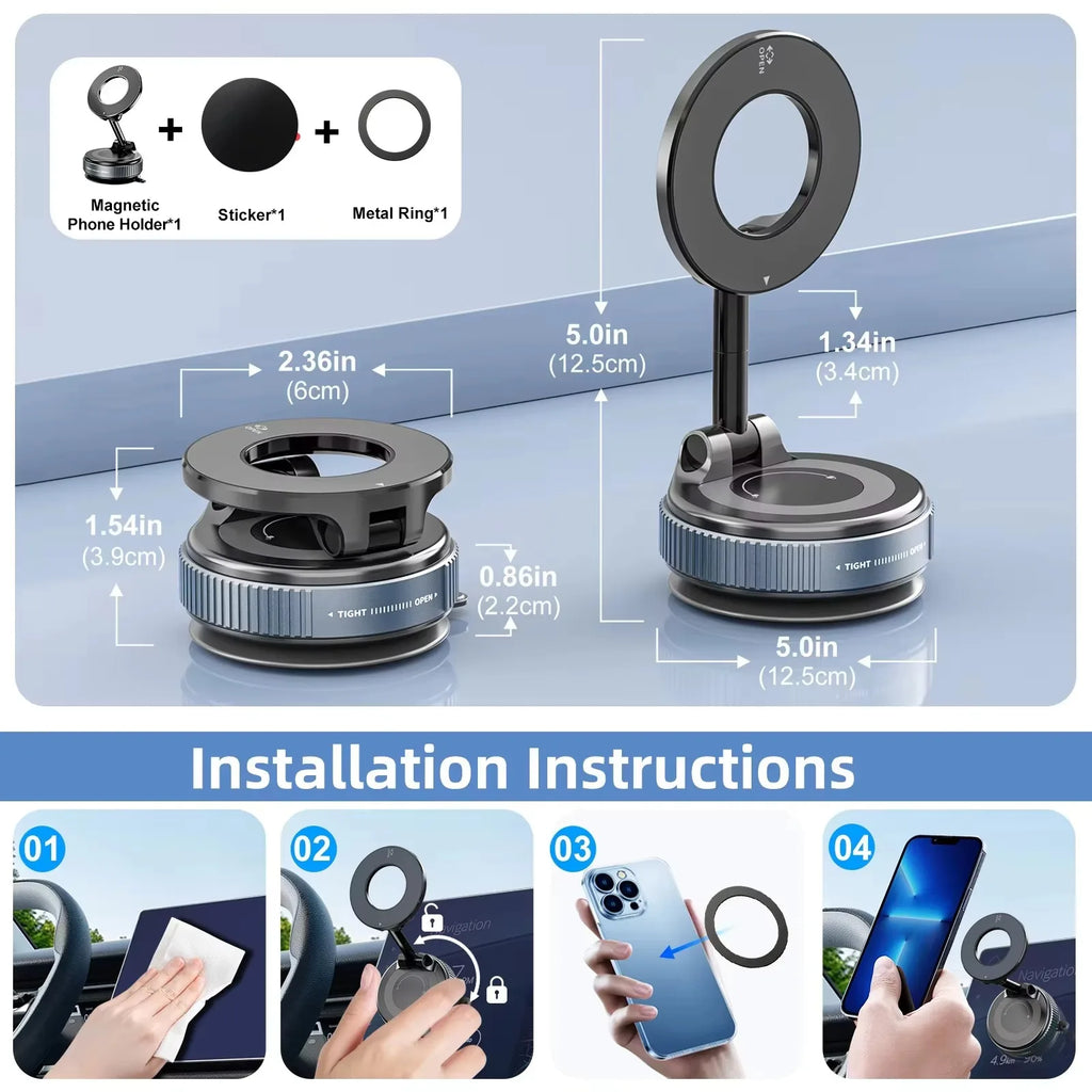 15W MagSafe Magnetic Phone Holder Stand with Vacuum Suction Adjustable Foldable Mount For iPhone 12-15 Car Desk Kitchen