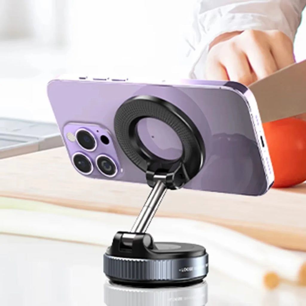15W MagSafe Magnetic Phone Holder Stand with Vacuum Suction Adjustable Foldable Mount For iPhone 12-15 Car Desk Kitchen