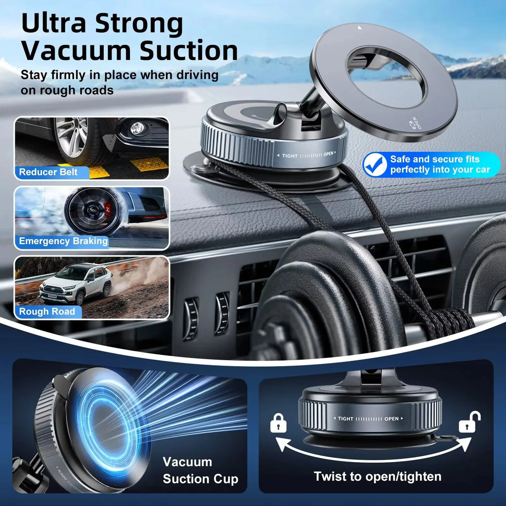 15W MagSafe Magnetic Phone Holder Stand with Vacuum Suction Adjustable Foldable Mount For iPhone 12-15 Car Desk Kitchen