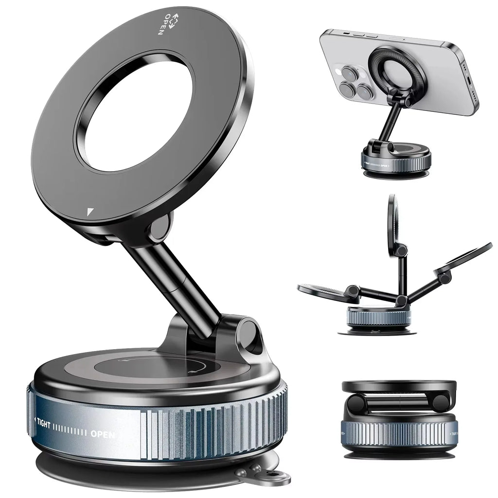 15W MagSafe Magnetic Phone Holder Stand with Vacuum Suction Adjustable Foldable Mount For iPhone 12-15 Car Desk Kitchen