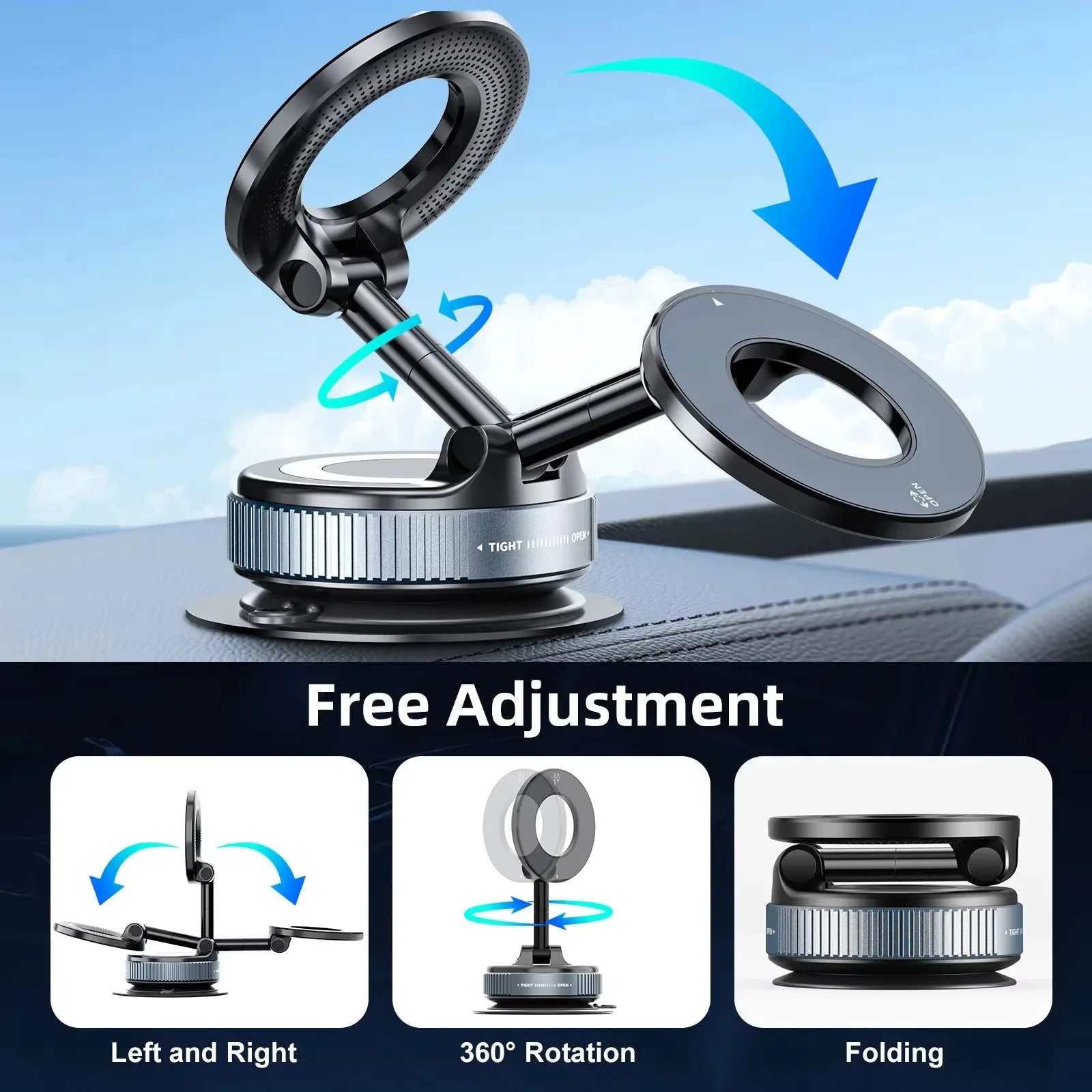 15W MagSafe Magnetic Phone Holder Stand with Vacuum Suction Adjustable Foldable Mount For iPhone 12-15 Car Desk Kitchen