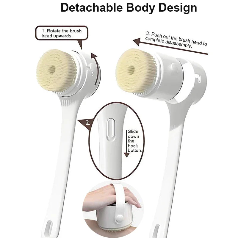 NEW Electric Shower Cleaning Brush 5 Heads 3 Gears Spinning Spa Bath Brush Waterproof Long Handle for Personal Body Back Rubbing