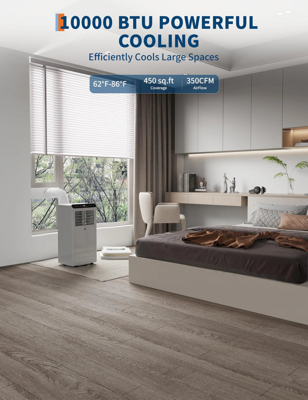 10,000BTU Portable Air Conditioner, 3-in-1 Remote Control AC With Dehumidifier & Fan, 24H Timer, Cools up to 450 Sq.Ft