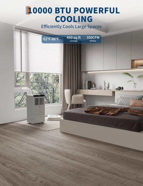 10,000BTU Portable Air Conditioner, 3-in-1 Remote Control AC With Dehumidifier & Fan, 24H Timer, Cools up to 450 Sq.Ft
