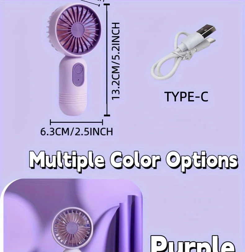 Mini portable fan, handheld small fan, USB charging, 3-speed handheld fan suitable for office, outdoor travel, and camping