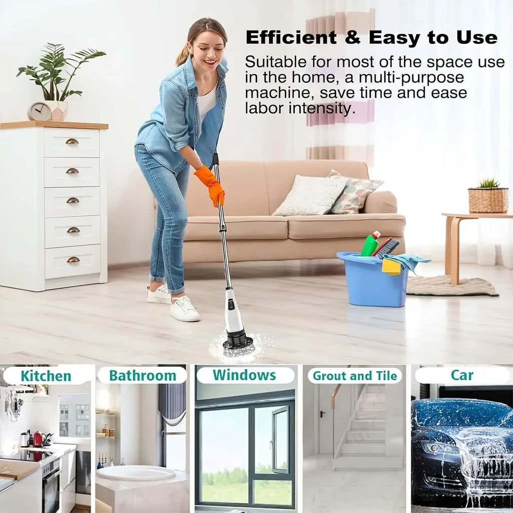 Electric Cleaning Brush:9-in-1 Head,Rotates Flexibly Multifunction Tool for Bathroom, Floors, Corner Gaps and Shower Room Glass.