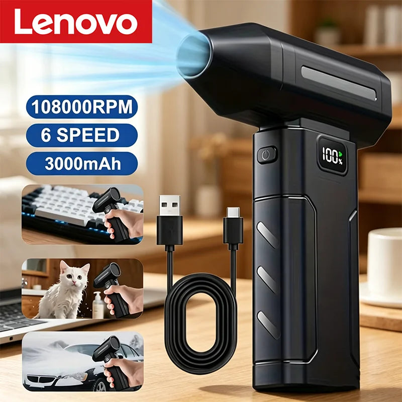 Lenovo Turbo Fan Electric Air Duster Portable 200000RPM Cleaning Blower Tool Car Blowing Snow 4 Gears adjustable Type-C Charger