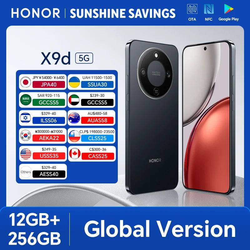 HONOR X9d 12GB+256GB Global Version 5G Smartphone 6.79'' 120Hz AMOLED Screen 108MP AI Main Camera 8300 mAh 66W Supercharging