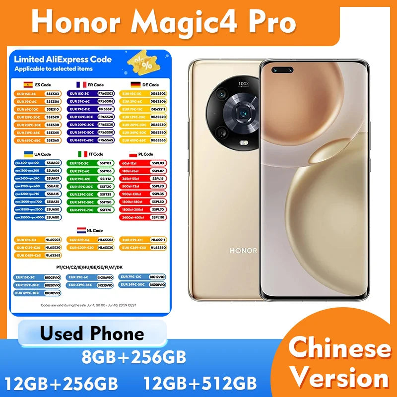 HONOR Magic 4 Pro 5g Smartphone 6.81 Inches 2848x1312px  4600mAh Battery 256GB ROM NFC 50MP OIS anti shake Used Phone