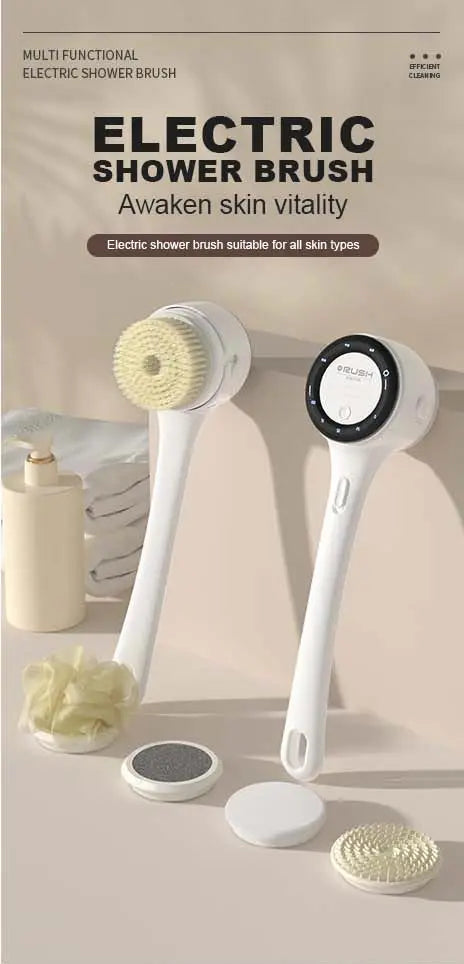 NEW Electric Shower Cleaning Brush 5 Heads 3 Gears Spinning Spa Bath Brush Waterproof Long Handle for Personal Body Back Rubbing