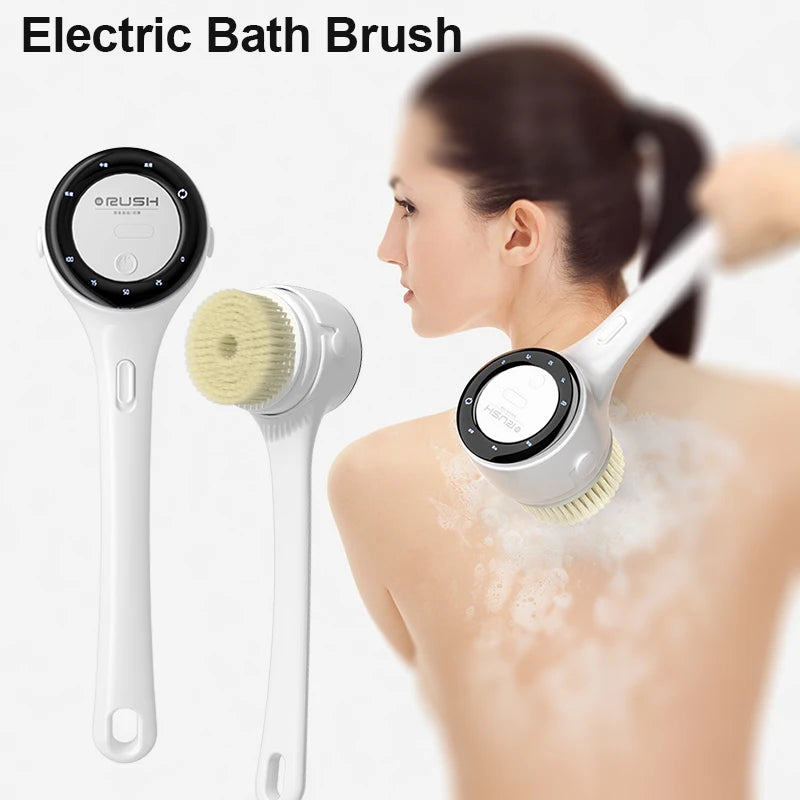 NEW Electric Shower Cleaning Brush 5 Heads 3 Gears Spinning Spa Bath Brush Waterproof Long Handle for Personal Body Back Rubbing