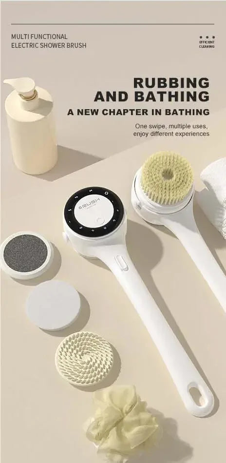 NEW Electric Shower Cleaning Brush 5 Heads 3 Gears Spinning Spa Bath Brush Waterproof Long Handle for Personal Body Back Rubbing