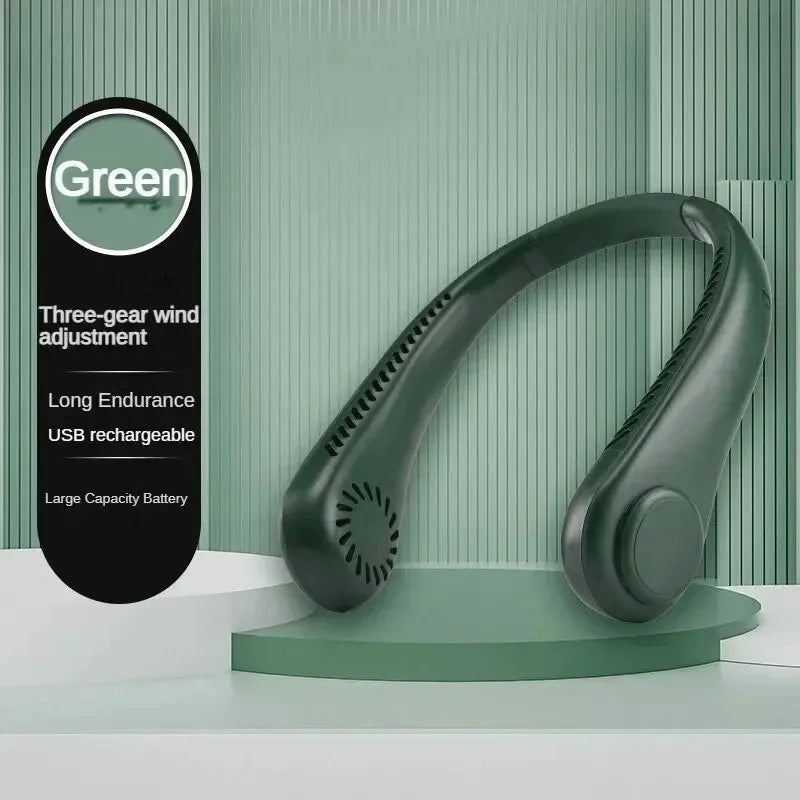 Hanging Neck Fan Convenient Small Fan Can Be Freely Adjusted Mini Small USB Charging Leafless Large Wind Hanging Neck Outdoors