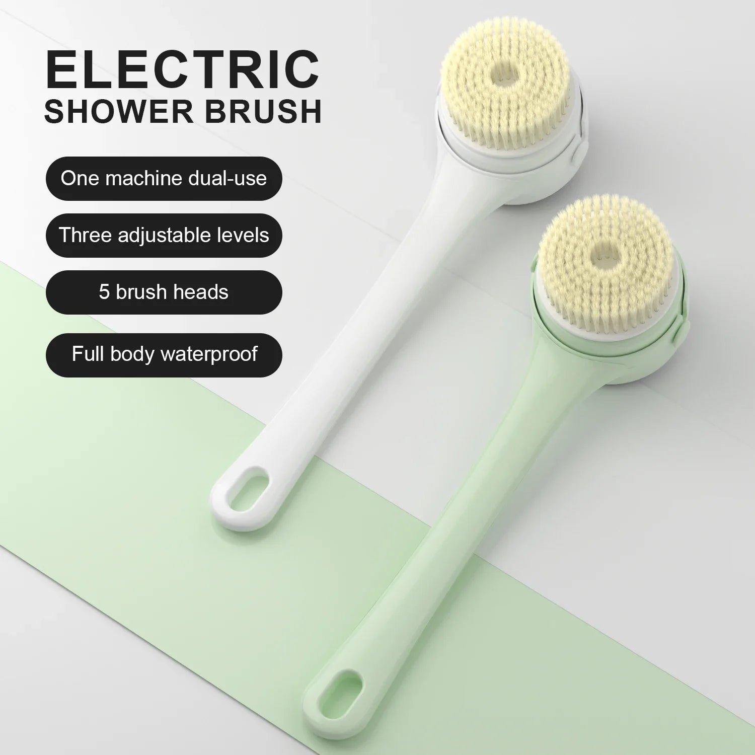 NEW Electric Shower Cleaning Brush 5 Heads 3 Gears Spinning Spa Bath Brush Waterproof Long Handle for Personal Body Back Rubbing