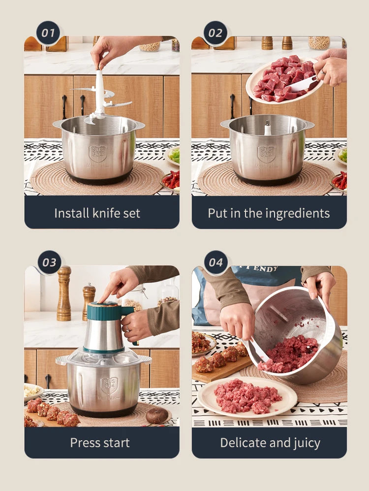 Factory Wholesale Price Household Multifunction Small Meat Chopper Food Stainless Steel 2l 3l 4l 5l Electric Meat Grinders